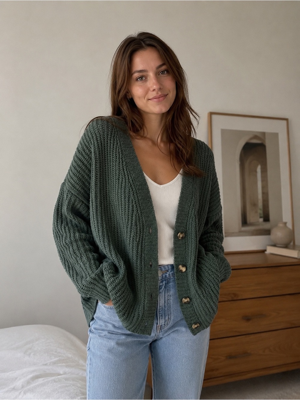American Eagle Oversized Green Button Front Cardigan Sweater Size M